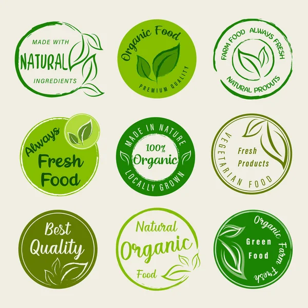 Органічна Їжа Натуральна Їжа Здорове Харчування Логотипи Органічних Або Натуральних — стоковий вектор