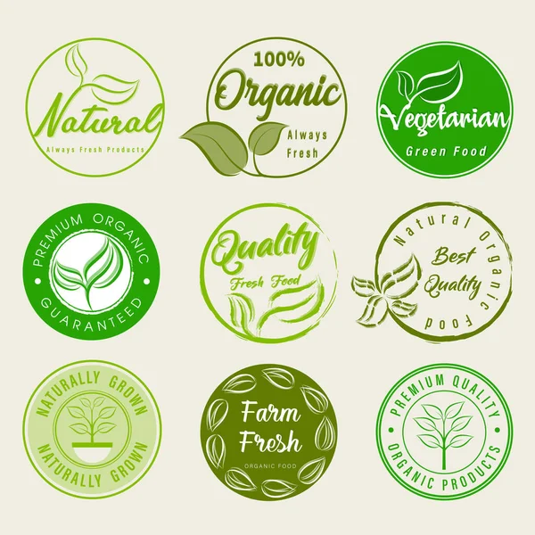 Biologische Voeding Natuurlijke Voeding Gezonde Voeding Logo Pictogrammen Badges Stickers — Stockvector