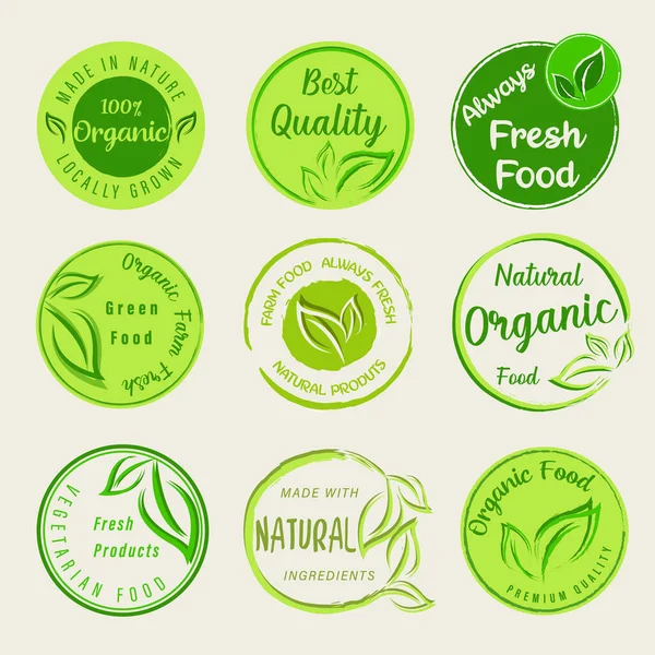Alimentos Orgánicos Alimentos Naturales Alimentos Saludables Logotipos Productos Orgánicos Naturales — Vector de stock