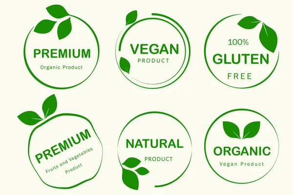 Organic Food Natural Product Healthy Life Logo Stickers Badges — Stock Vector