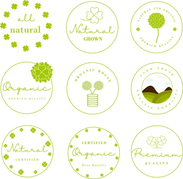 stock vector Organic food, natural product and healthy life logo, stickers and badges.