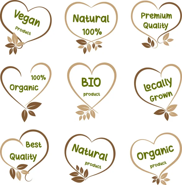 Alimentos Orgánicos Naturales Signo Producto Orgánico Natural Logotipo Iconos Pegatinas — Vector de stock
