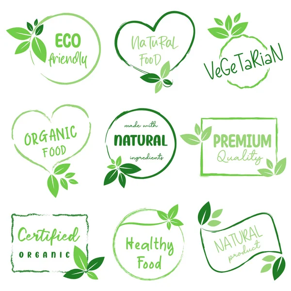 Organic Natural Food Organic Natural Product Sign Logo Icons Stickers — Stock Vector