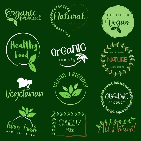 Organic Food Natural Product Logo Sign Sticker Labels Badges Collection — Stock Vector