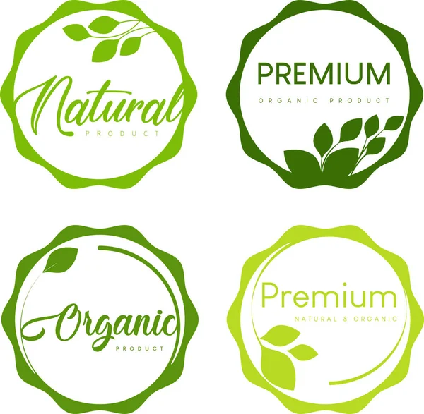 Alimentos Orgánicos Naturales Productos Botánicos Ecológicos Logotipos Botánicos Iconos Distintivos — Vector de stock