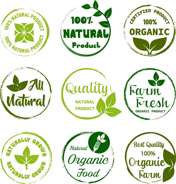 Collection Organic Food Gluten Free Eco Natural Products Stickers Logo — Stock Vector