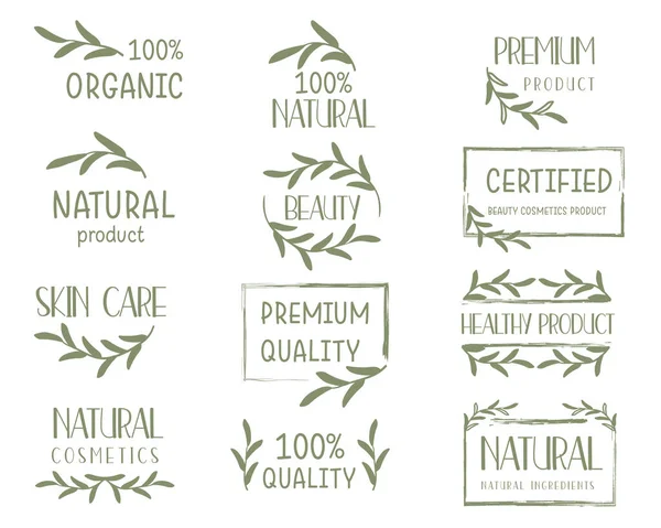 Conjunto Pegatinas Elementos Para Productos Orgánicos Cosméticos Naturales Belleza Spa — Vector de stock