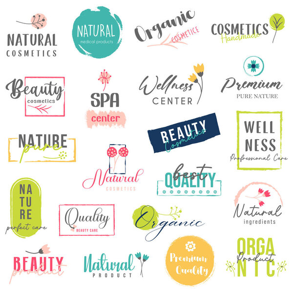 Векторные иллюстрации для органических, натуральных и косметических продуктов, косметики и оздоровительного логотипа, знака, значка и иконки.