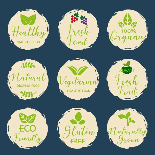 Organic Food Natural Product Farm Fresh Sign Icons Elements Collection — Stock Vector
