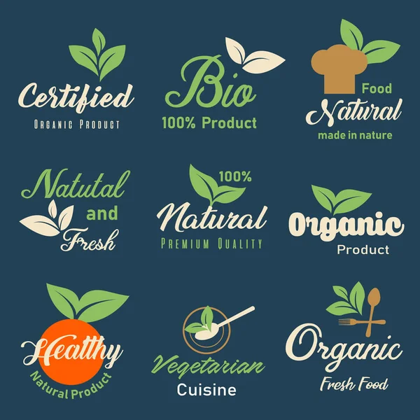 Organic Food Natural Product Healthy Life Labels Badges Collection Food — Stock Vector