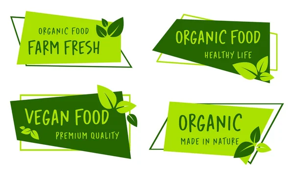 Conjunto Etiquetas Insignias Orgánicas Naturales Frescas Saludables Para Alimentos Bebidas — Vector de stock