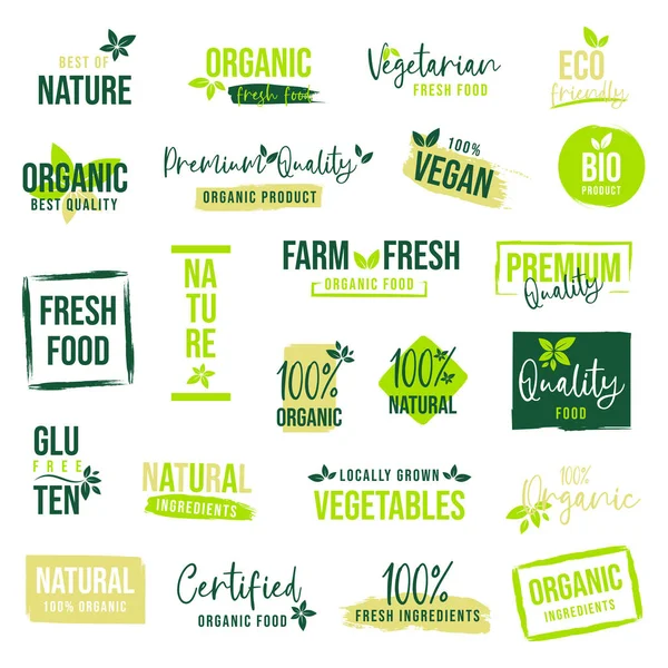 Etiquetas Insignias Alimentos Ecológicos Alimentos Naturales Productos Vida Saludable Para — Vector de stock