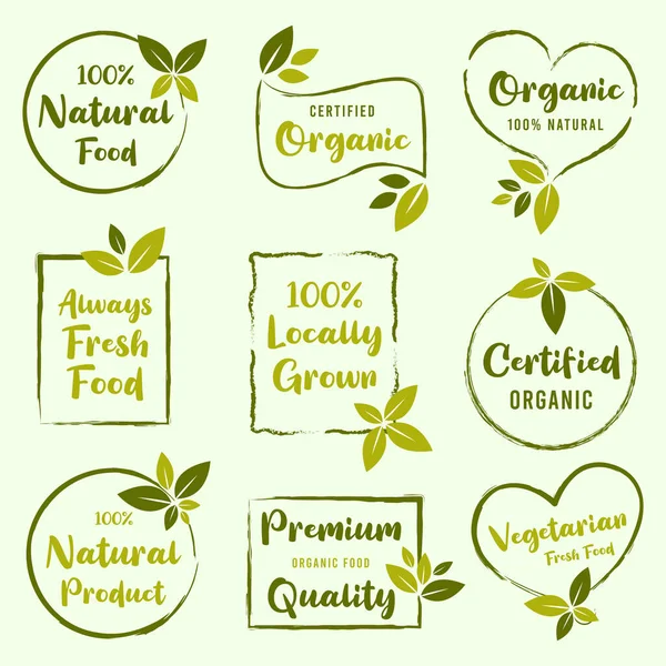 Alimentos Orgánicos Alimentos Naturales Productos Vida Saludable Logos Pegatinas Etiquetas — Vector de stock