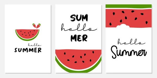 Set Summer Cards Summer Posters Watermelon — Stock Vector