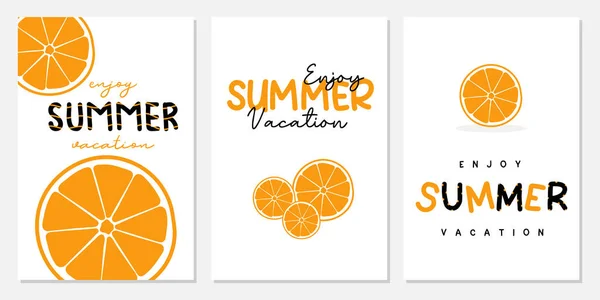 Zestaw Kartek Letnich Plakaty Letnie Pomarańczą — Wektor stockowy