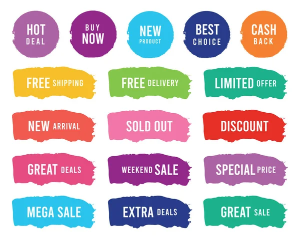 Set Price Tags Promotional Sale Badge Retail Paper Stickers — Stock Vector