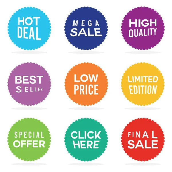 Set Cartellini Del Prezzo Adesivi Promozionali Badge Vendita Carta Dettaglio — Vettoriale Stock