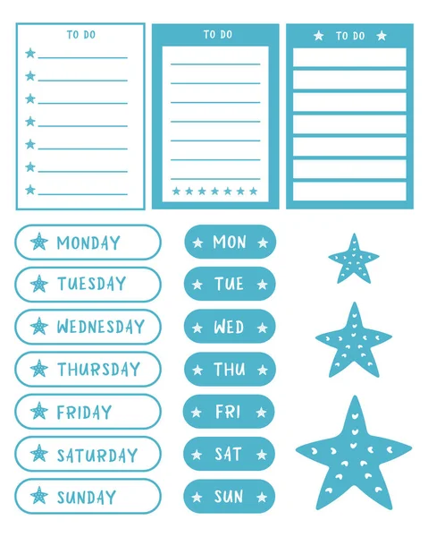 Een Set Planner Stickers Afdrukbare Planner Stickers Planners Wekelijkse Dagen — Stockvector