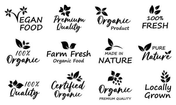 Alimentos Ecológicos Alimentos Naturales Alimentos Saludables Logotipos Productos Orgánicos Naturales — Vector de stock