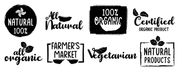Alimentos Ecológicos Productos Naturales Vida Sana Logotipo Pegatinas Insignias — Vector de stock