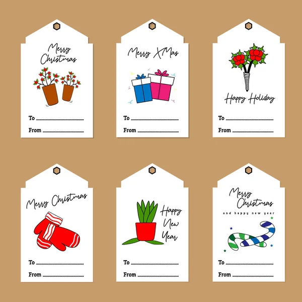 Merry Christmas Happy New Year Printable Gift Tags — Stock Vector
