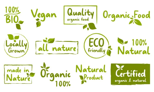 Alimentos Orgánicos Pegatinas Productos Naturales Insignia Etiqueta Para Productos Orgánicos Ilustración De Stock