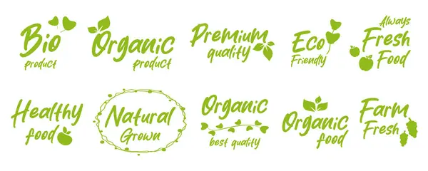 Alimentos Orgánicos Pegatinas Productos Naturales Insignia Etiqueta Para Productos Orgánicos Ilustración De Stock