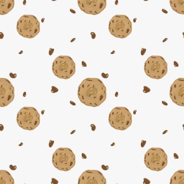 Kaju fıstığı ve çikolatalı kurabiye desenli, beyaz arka planlı..