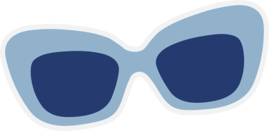 Sahilde ve yazla ilgili güneş gözlüğü gibi çeşitli eşyaların yer aldığı etiket.