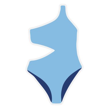 Üzerinde mavi bikini gibi çeşitli plaj ve yazla ilgili eşyalar bulunan çıkartma..