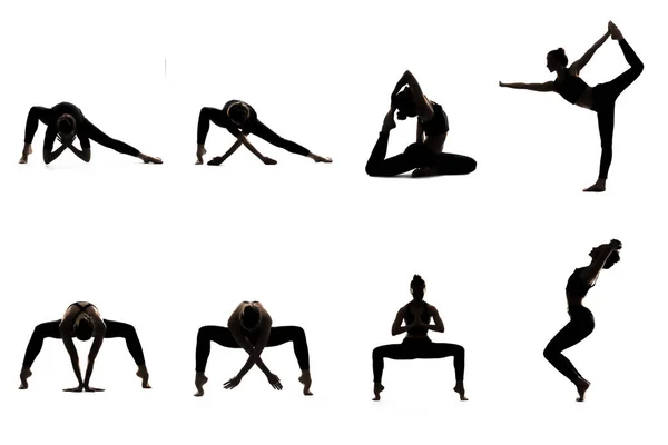 Kvinna Som Gör Yoga Asana Affisch Yoga Siluett Yoga Poser — Stockfoto