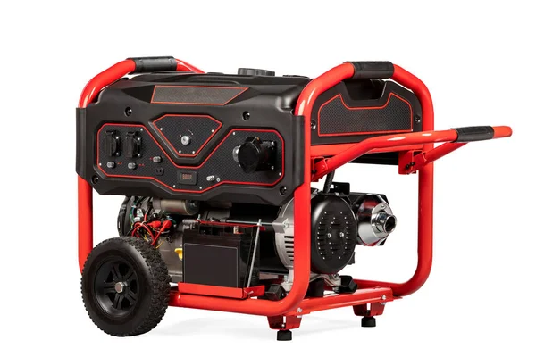 红色和黑色便携式燃气发生器隔离在白色上作为备用能源 高质量的照片 — 图库照片