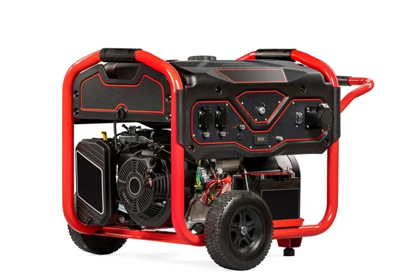红色和黑色便携式燃气发生器隔离在白色上作为备用能源 高质量的照片 — 图库照片