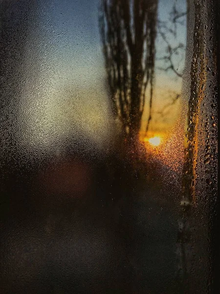 Скляні Ліхтарі Під Дощем Дощі Вікні Розмитий Фон — стокове фото