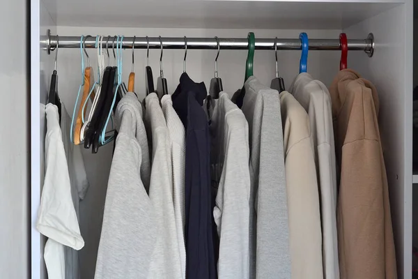 Men Light Clothes Hang Hangers Closet — Stock Photo, Image