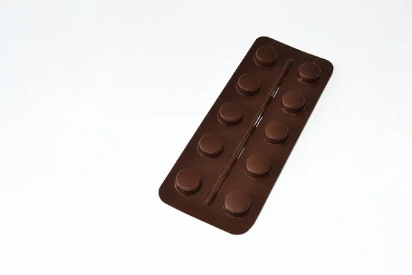 Brown Blister Pack Pills Lies White Background — Foto Stock