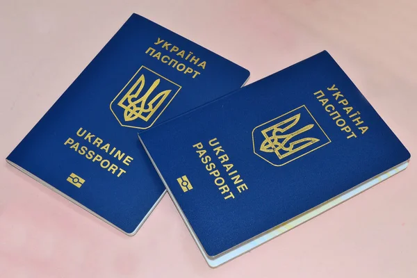 Два Паспорта Лежат Розовом Фоне — стоковое фото
