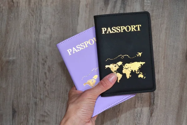 Girl Holds Two Passports Her Hands — Stock Photo, Image