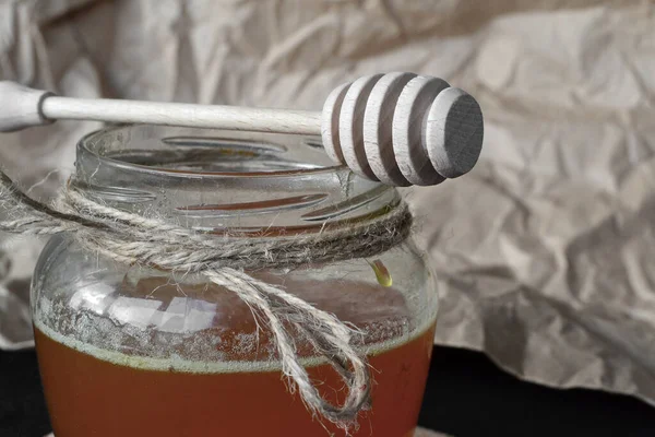 Jar Honey Honey Stick Table — Stock Photo, Image