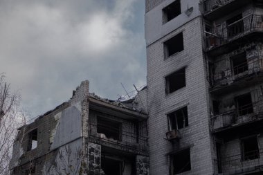 Borodyanka, Ukrayna. - 18 Kasım 2023: Ruslar savaşın başında bu şehre saldırdılar ve şehri yok ettiler..