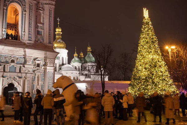 Kyiv Ukraine December 2023 Новий Рок Tree Installed Sofiivska Square Стокове Зображення