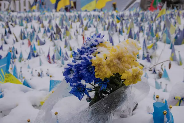 Kiew Ukraine Dezember 2023 Menschen Kommen Und Legen Ort Des Stockbild