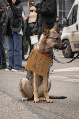 Kyiv, Ukrayna. 3 Mart 2024 'te birçok insan savaş esirlerinin akrabalarına destek olmak ve Azov savaşçılarının iki yıldır esir tutulduğunu hatırlatmak için Kyiv' in merkezine gitti.