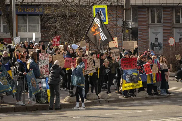 stock image Kyiv, Ukraine. On March 3, 2024, many people go to the center of Kyiv to support the Azov prisoners of war, who have been held captive by the russians for two years.