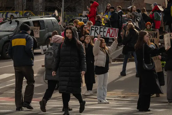 stock image Kyiv, Ukraine. On March 3, 2024, many people go to the center of Kyiv to support the Azov prisoners of war, who have been held captive by the russians for two years.