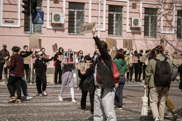 stock image Kyiv, Ukraine. On April 7, 2024, many caring people came out in the city center to remind everyone that the Azov military has been in russian captivity for two years. relatives and loved ones come out with posters every week. 