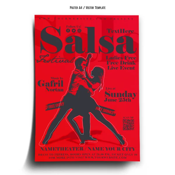 Salsa Dance School Poster Template —  Vetores de Stock