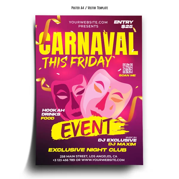 Modelo Carnaval Party Poster —  Vetores de Stock