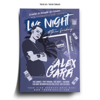 Live Night Dj Party Poster Template clipart