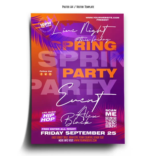 Spring Party Night Poster Template — стоковый вектор